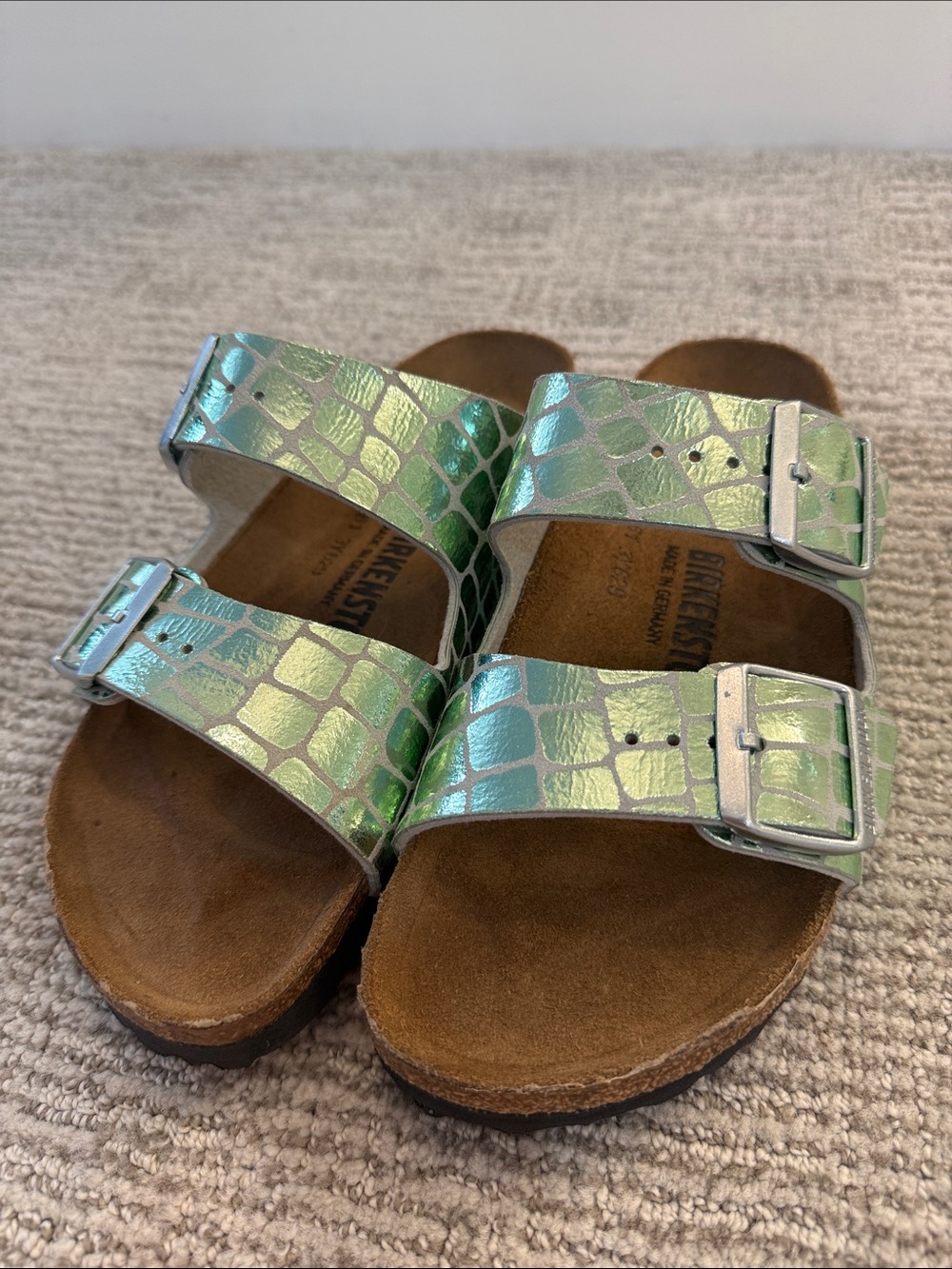 Birkenstock- Arizona Iridescent Green Sandals